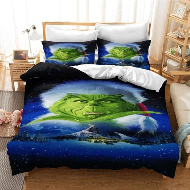 JMG Household Supplies 3-teiliges Bettwäsche-Set mit Daunenbettbezug und Kissenbezug, Grünes Monster Cartoon Design, Mikrofaser, B/H: 155 x 220 cm - Bild 1