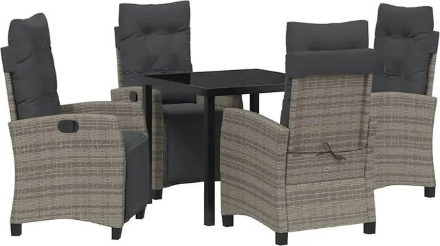 vidaXL Garten Essgruppe 5-teilig aus Poly-Rattan und Glas in Grau mit quadratischem Glastisch und 4 Stühlen - Bild 1