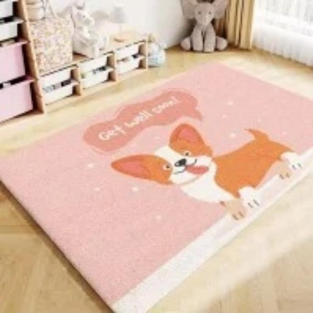 Rutschfeste Cartoon Kinderzimmer Fußmatte mit Tiermotiv in Pink, B/T: 90 x 60 cm - Bild 1