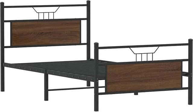 vidaXL Bettgestell aus Holzwerkstoff und Stahl in Eiche Braun, B/T/H: 100 x 190 x 105,5 cm - Bild 1