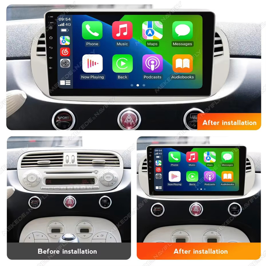 NAVIFANS Multimedia Autoradio mit 9 Zoll IPS Display für FIAT 500 Abarth 2007 - 2015, Drahtloses CarPlay und Android Auto, GPS, Bluetooth, FM Stereo, Schwarz - Bild 2