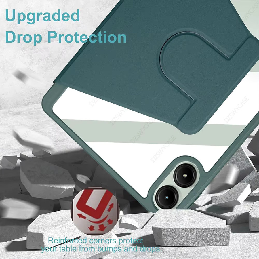 DZSWYCASE Schutzhülle für Xiaomi Redmi Pro 12,1 Zoll in Grün mit Stifthalter und drehbarem Ständer aus PU-Leder und transparentem Acryl - Bild 4