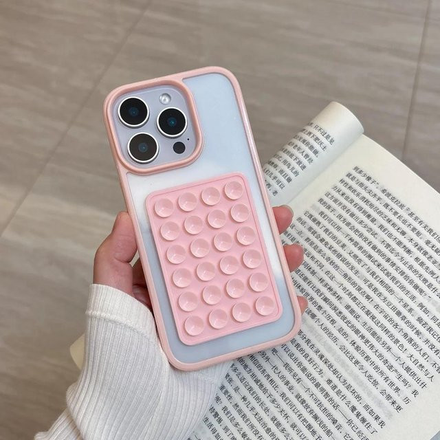 Transparente 3D Saugnapf Schutzhülle für Apple iPhone 11 bis 16 Pro Max Plus in Pink und Transparent, stoßfeste Bumper Abdeckung mit Airbag-Schutz - Bild 1
