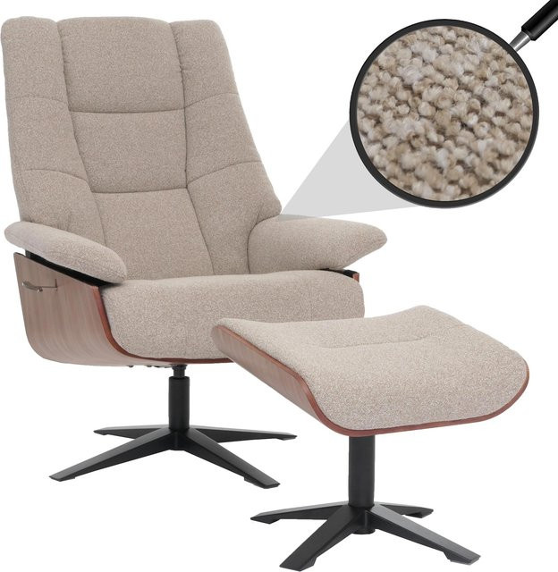 MCA Relaxsessel mit Hocker MCW-N57 aus Bouclé Stoff und Holz in Braun/Beige - Bild 1