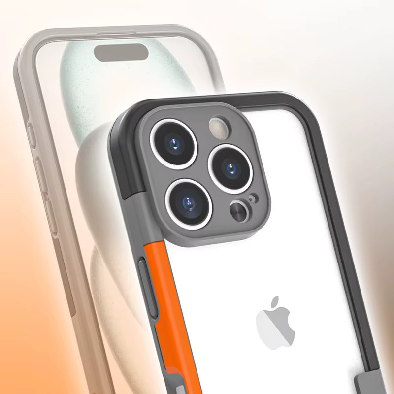 Stoßfeste Silikonrahmen-Schutzhülle mit Objektivschutz von HSDA für iPhone 15, 16 und 17 Pro Max Plus in Orange oder Blau - Bild 2