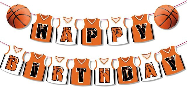 LQZZY Basketball Geburtstagsparty-Dekorationsset mit Wimpel, Kuchenaufsatz und Karte in Orange - Bild 1