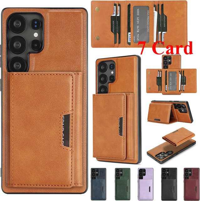 2-in-1 Magnetische Ledertasche für Samsung Galaxy S25 S24 Ultra S23 Plus mit 7 Kartenfächern in Rot oder Braun - Bild 1