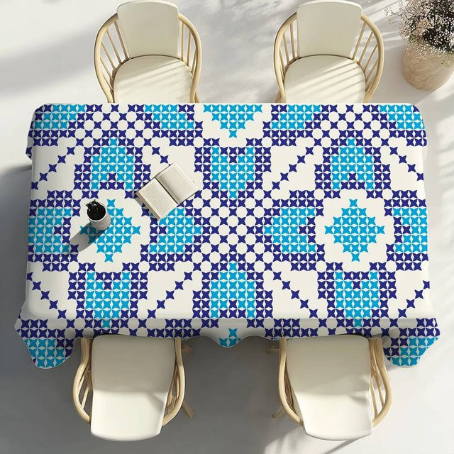 Fancy Style Studio Tischdecke mit ukrainischem slawischem Muster in Blau, wasserabweisend und fleckenabweisend, B: 100 cm, T: 140 cm - Bild 1