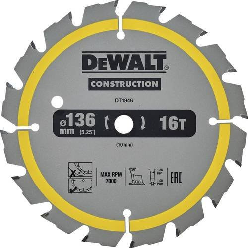 DEWALT Kreissägeblatt DT1946-QZ für Akku-Kreissägen, Durchmesser: 136 mm, Farbe: Silber - Bild 1