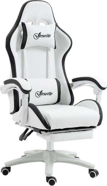 Vinsetto Ergonomischer Gaming-Stuhl aus PU-Kunstleder und Stahl mit Kopfstütze und Lendenkissen, Weiß und Schwarz, B/T/H: 65 x 65 x 121-129 cm, Aosom - Bild 1