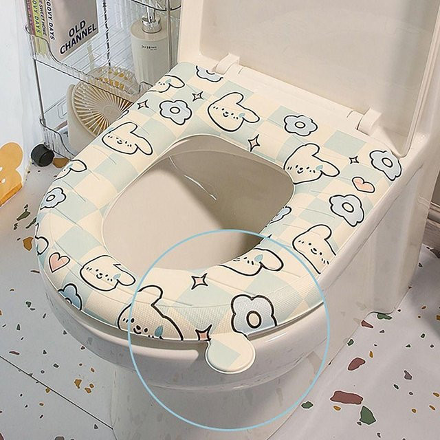 Yiran Furniture U-förmiger Toilettensitzbezug mit Tier-Motiv in Weiß, wasserdichte und waschbare Toilettenunterlage aus Baumwolle - Bild 1