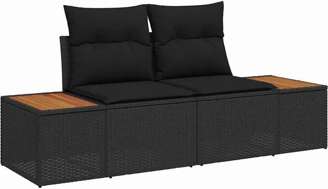 vidaXL Garten-Sofa-Set 9-tlg. aus Poly-Rattan und Stahl in Schwarz mit Kissen - Bild 1