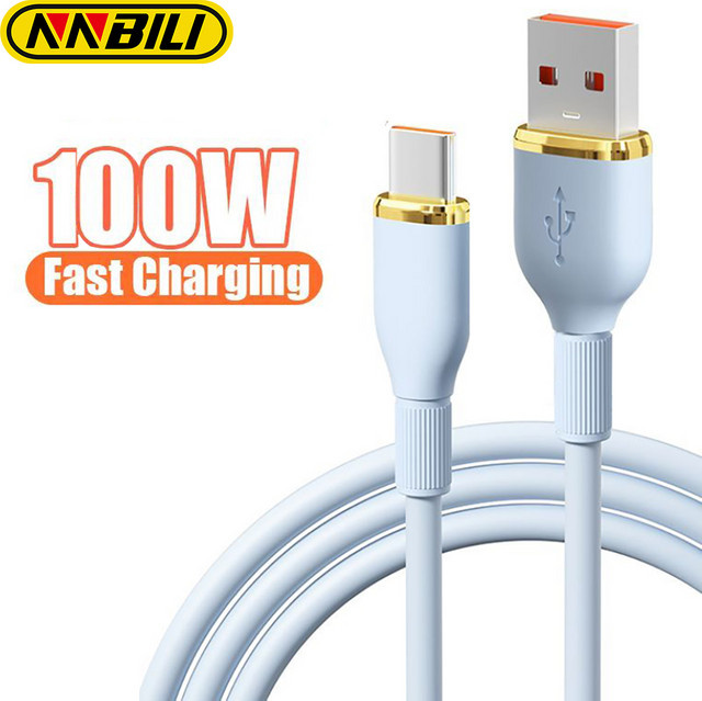 NNBILI Flüssigsilikon USB-A auf USB-C Schnelllade-Datenkabel 100 W in Weiß - Bild 1
