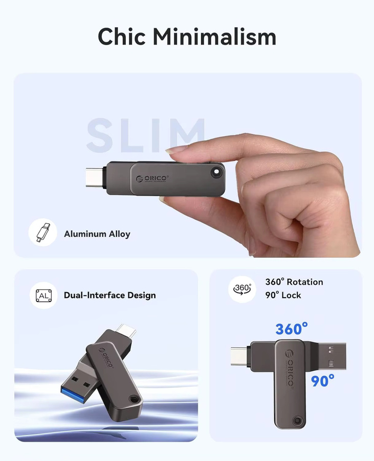 ORICO Dual USB-Stick mit USB-C und USB-A Anschluss in Silber und Grau für iPhone 15/16/17 Serie - Bild 2