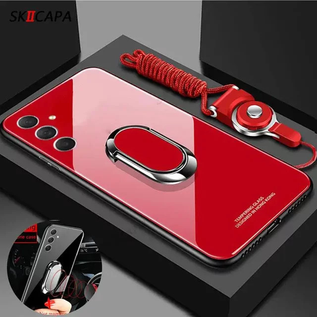 Samsung Schutzhülle für Galaxy S25 Ultra, S25 Plus und S24 FE mit gehärtetem Glas, harter Rückseite und magnetischem Ringhalter in Rot - Bild 1