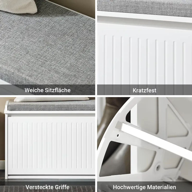 SoBuy Schuhbank mit Drehtüren und Sitzkissen aus Stoff in Grau oder Weiß, B/T/H: 80 x 26 x 45 cm - Bild 5