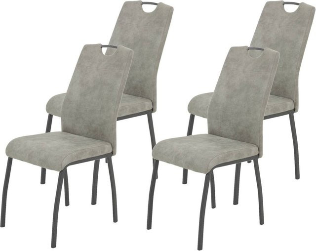 4er Set Stühle Hela im Vintage-Design aus Microfaser und Metall, Farbe Grau, B/H/T: 44 x 96 x 64 cm - Bild 1