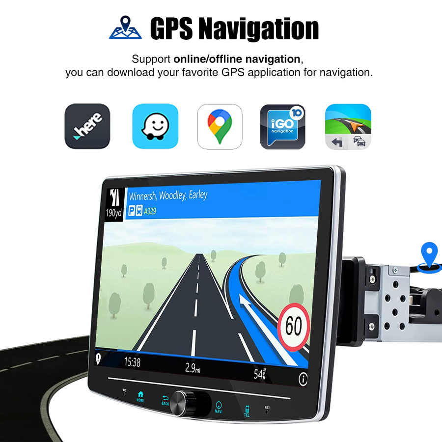 ESSGOO Universal Autoradio 1 DIN mit Android 15, 10 Zoll drehbarem 360° Touchscreen, 64GB, Schwarz, mit Apple CarPlay, Android Auto, GPS, WiFi, Bluetooth und Lenkradfernbedienung - Bild 4