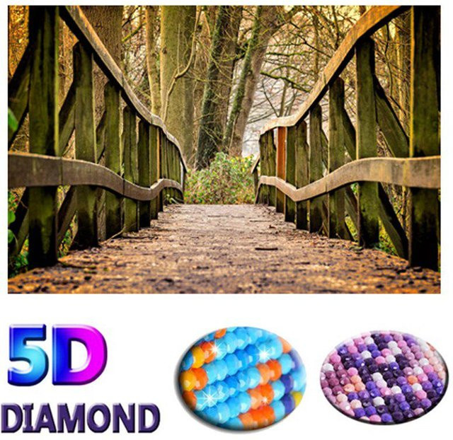 FIYO 5D DIY Diamantmalerei Brückenlandschaft im Herbst-Design, Multicolor und Braun, B/H: 20 x 30 cm - Bild 1
