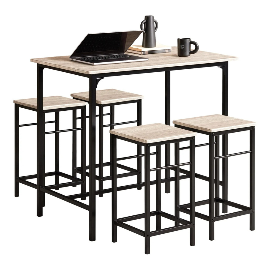 SoBuy Essgruppe 5-teiliges Esstisch-Set mit 4 Hockern in Natur-Schwarz, B/T/H: 60 x 60 x 87 cm - Bild 2