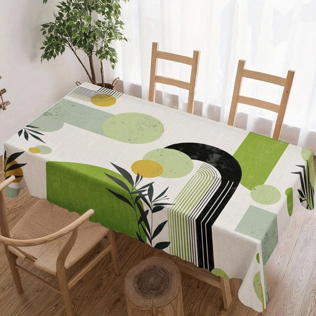 Wasserdichte Rechteck Tischdecke von JINGYUE Pet mit abstraktem geometrischem Blattmuster, Mehrfarbig, B: 100 cm, L: 160 cm - Bild 1