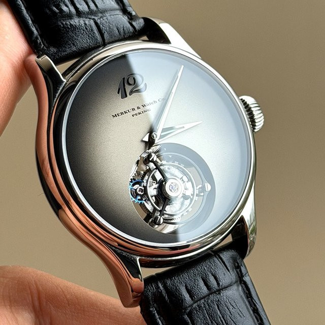 Merkur Armbanduhr, Tourbillon, Mechanisch, Edelstahl, Blau, 42 mm, Herren - Bild 1