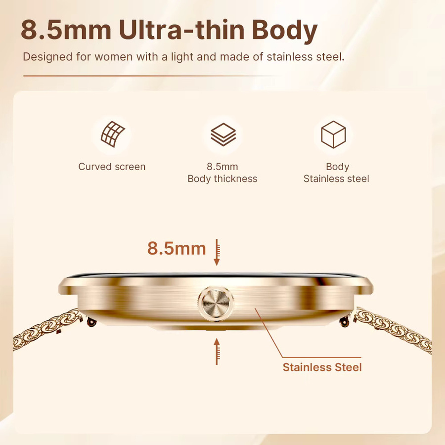 MEVADEN H33 Damen Smartwatch mit 1,43 Zoll AMOLED-Bildschirm aus Edelstahl in Gold - Bild 2
