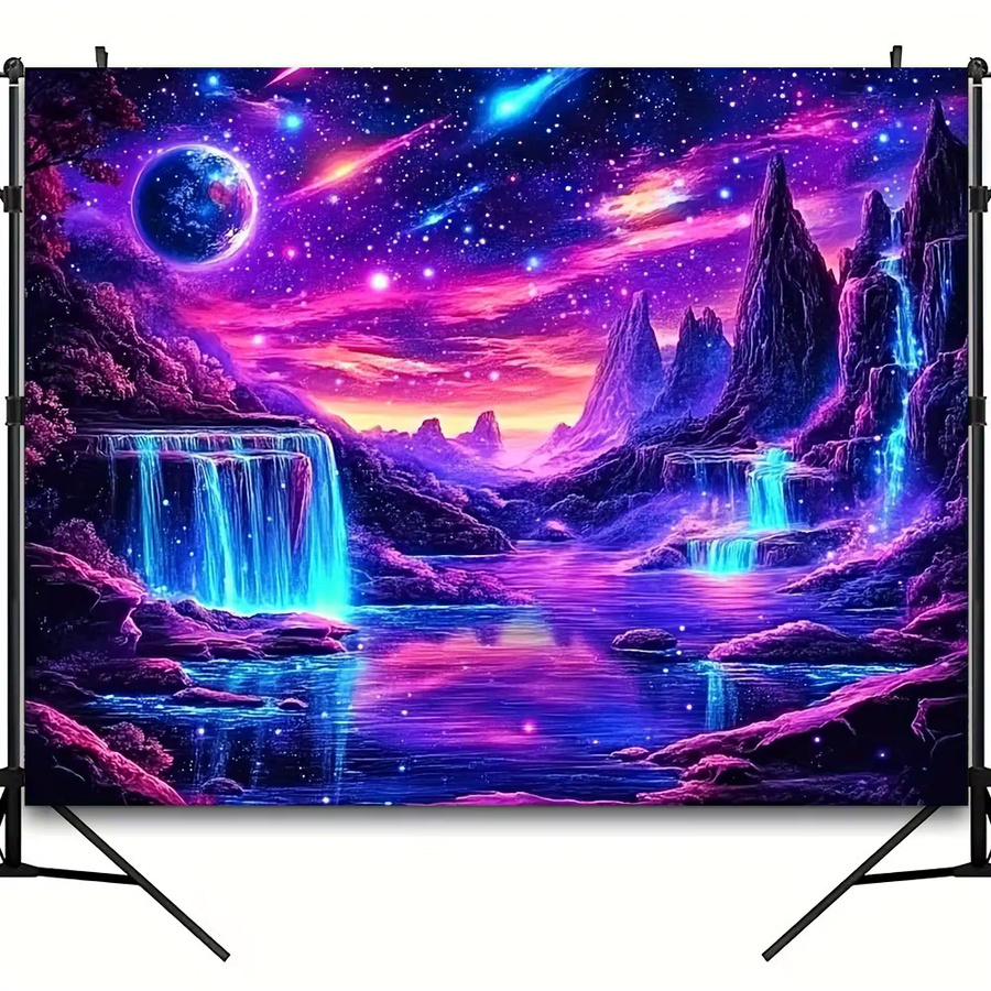 VIKAMA Wandteppich Star River Secret Realm mit Sternenhimmel und Wasserfall Motiv in Multicolour - Bild 2
