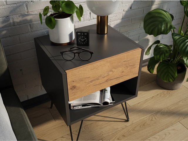 Posseik Nachttisch-Set Industrial B in Grafit und Eiche, 2-teilig, stehend - Bild 1
