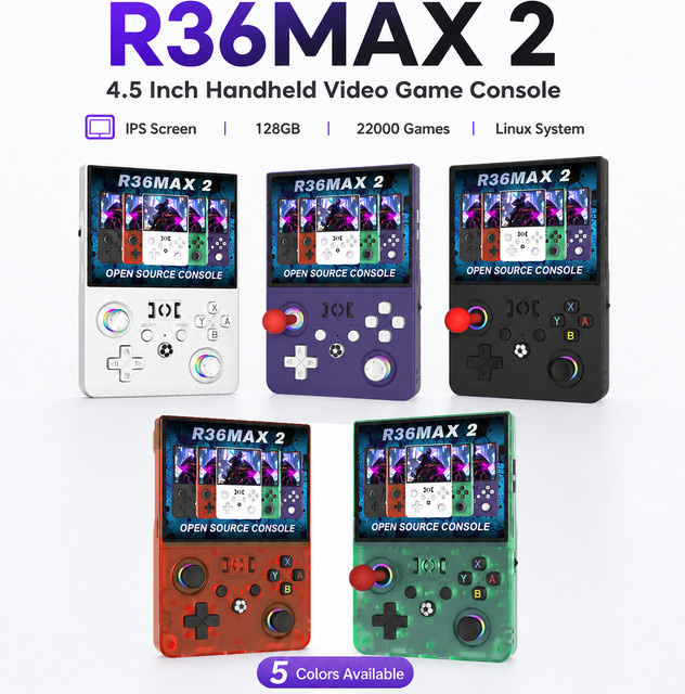 WDXSKY R36 Max2 Retro Handheld-Videospielkonsole in Weiß mit 4,5 Zoll IPS-Bildschirm, 128 GB Speicher und 22000 integrierten Spielen sowie WLAN-Unterstützung - Bild 1