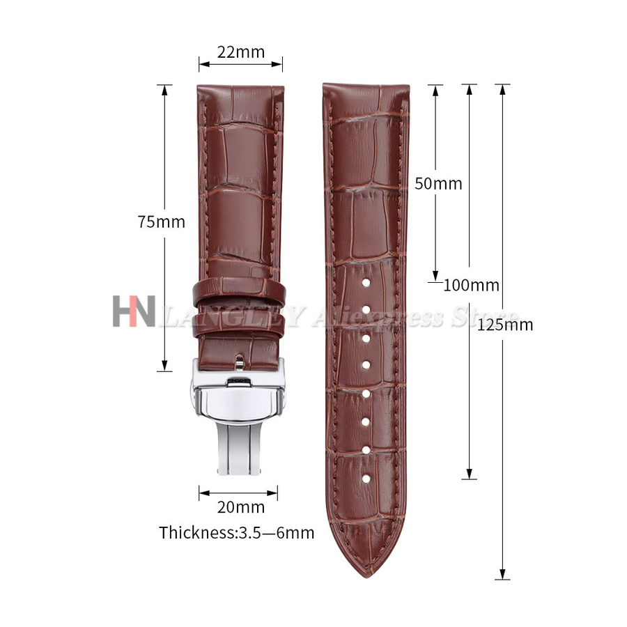 Uhrenarmband Rindsleder, Krokodilmuster, Schmetterlingsverschluss, Unisex - Bild 2