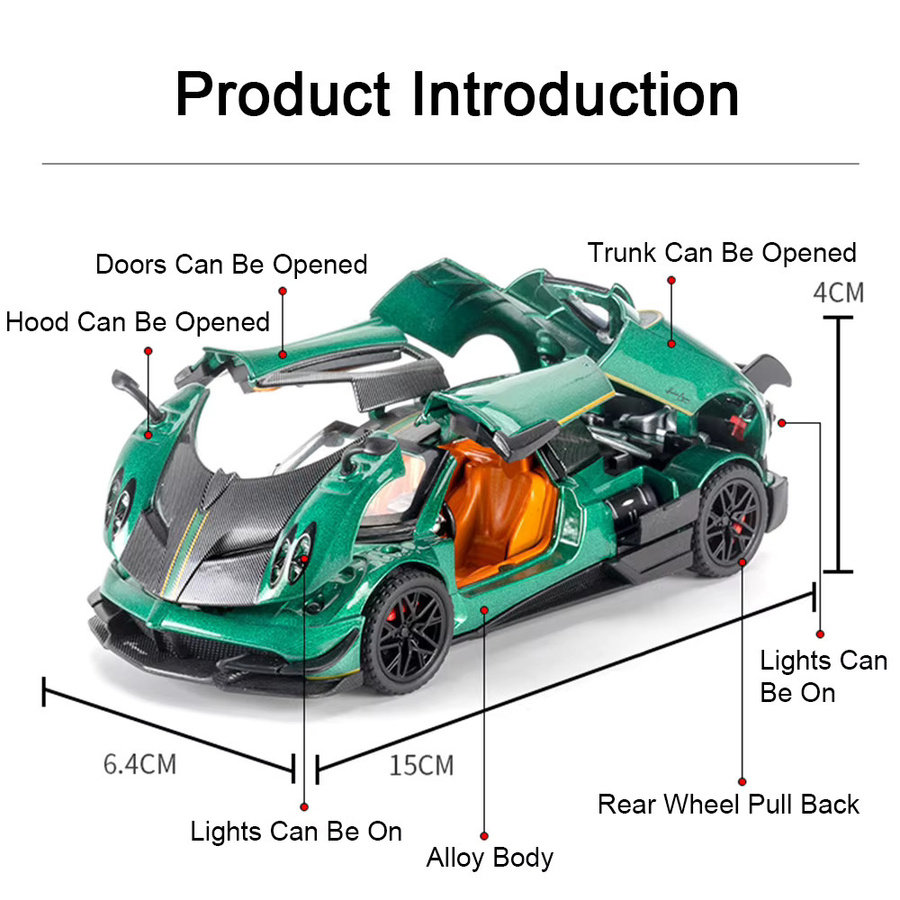MAKEDA Pagani Huayra Dinastia BC Sportwagen Modell, 1:32, Metall, mit Licht und Sound - Bild 5