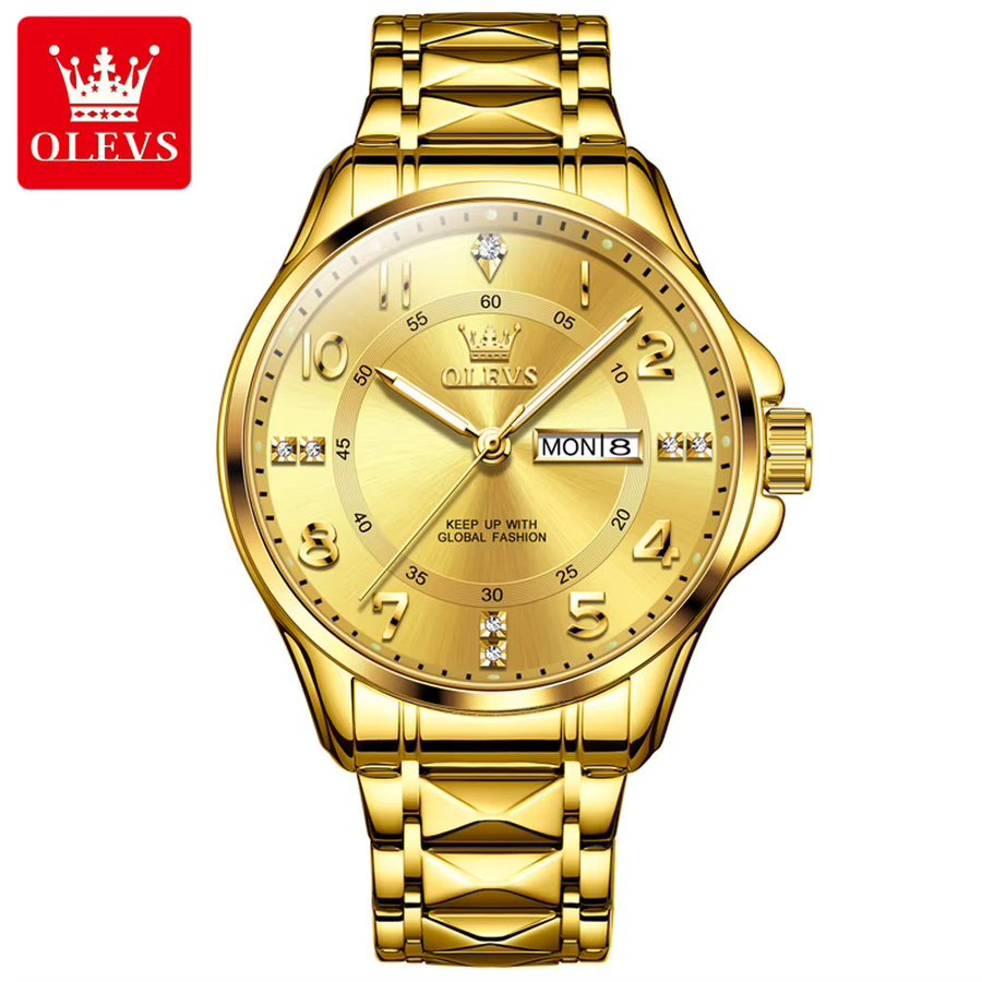 OLEVS Armbanduhr, Quarz, Edelstahl, Gold, Bicolor, Herren - Bild 7