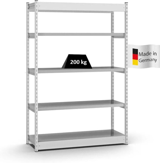PROREGAL Fachbodenregal Stecksystem mit 5 Ebenen in Lichtgrau, H x B x T: 200 x 132,5 x 40 cm - Bild 1