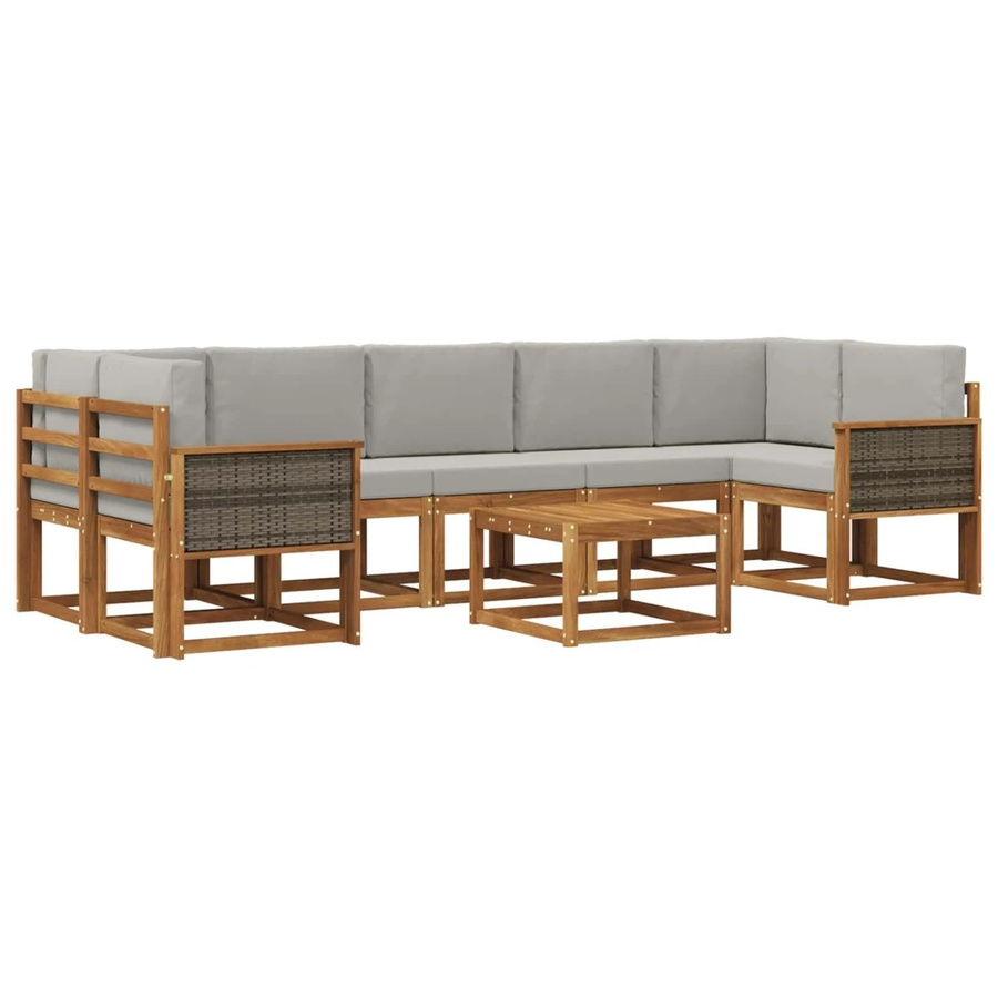 vidaXL Outdoor-Sofagarnitur L-Form aus Akazienholz mit 6 Kissen in Braun und Hellgrau - Bild 2