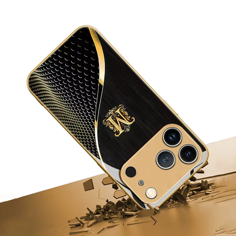 Mairuige Elegante Goldene Glas-Handyhülle mit Initialen M für iPhone 17 16 15 14 13 Pro Plus - Bild 2