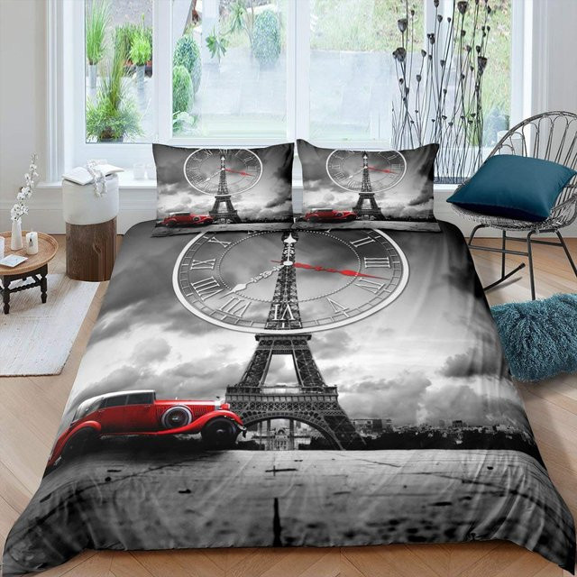 Bettwäsche-Set Your Warm Home Eiffelturm Design in Grau, Queen-Size mit Bettbezug und Kissenbezügen aus Polyester, B/H: 210 x 210 cm, Kissenbezüge: 50 x 70 cm - Bild 1