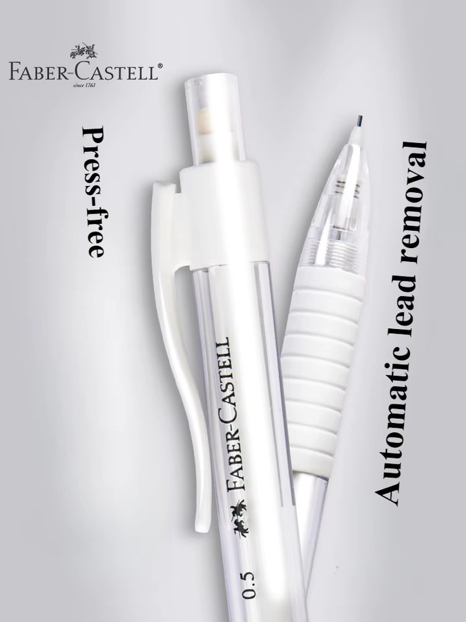 Faber Castell Pressfreie Druckbleistifte 0,5 mm mit Radiergummi in Weiß, Mine 2B - Bild 2
