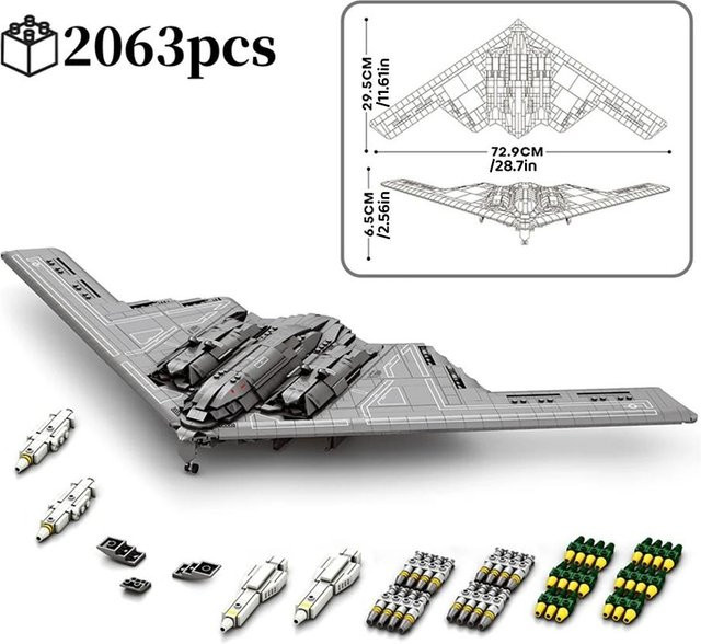 Wucifang Bags B2 Stealth Bomber Bausteine MOC Kit, Militärflugzeug Modell, 2.063 Teile, ab 6 Jahren, grau - Bild 1