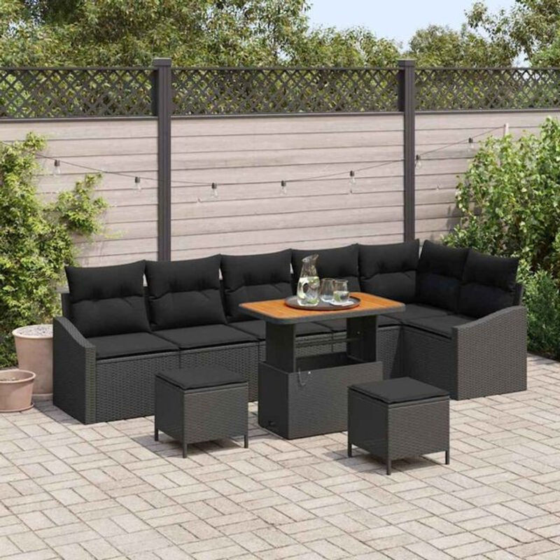 Vidaxl Garten-Sofa-Set aus Poly-Rattan mit 9 Kissen in Schwarz - Bild 1
