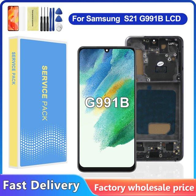 Samsung S21 5G LCD Display mit Rahmen in Silber für SM-G991B G991B/DS als Ersatz-Touchscreen Digitalisierer - Bild 1