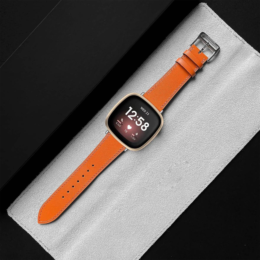 LUJING Lederarmband für Fitbit Versa 4 3 2 1, Versa Lite und Sense 2 Smartwatch in Rot - Bild 5