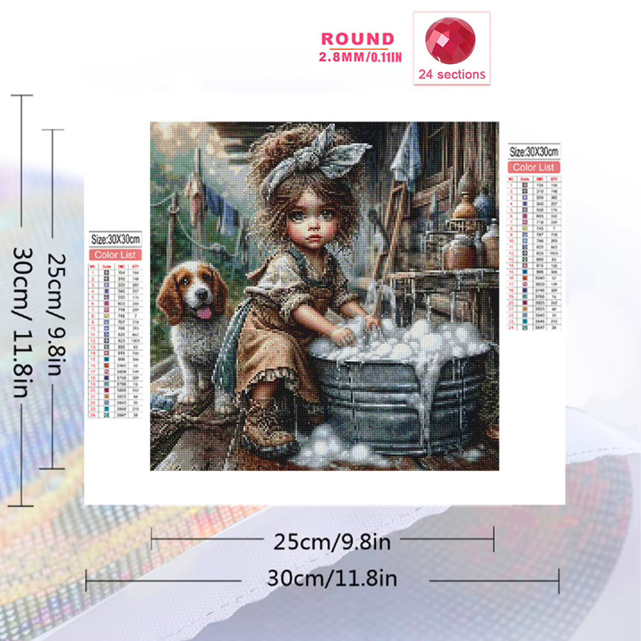 Momoart 5D DIY Diamantmalerei Mädchenporträt und Tier-Illustration als Rundes Mosaik-Set in Mehrfarbig - Bild 2