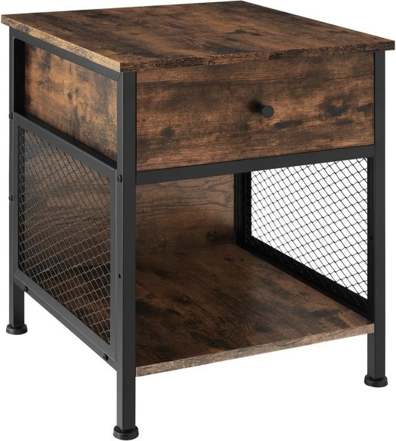 tectake Nachttisch im Industrial Style mit Schublade und Staufach, Schwarz/Braun, B: 45 cm, T: 46 cm, H: 55,5 cm - Bild 2