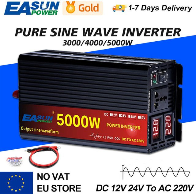 EASUN POWER Sinus-Wechselrichter DC 12V/24V zu AC 220V Power Converter in Schwarz - Bild 1
