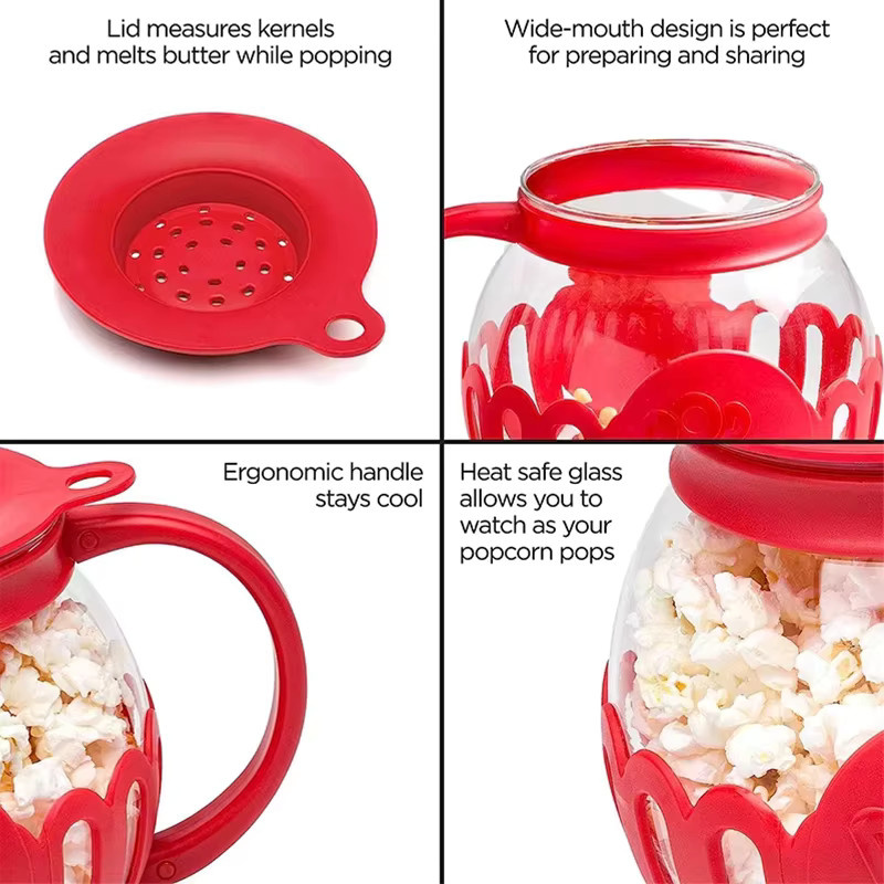 LMETJMA Glas-Mikrowellen-Popcornbereiter mit Silikondeckel, 2,25 QT, temperaturbeständig und spülmaschinenfest - Bild 2