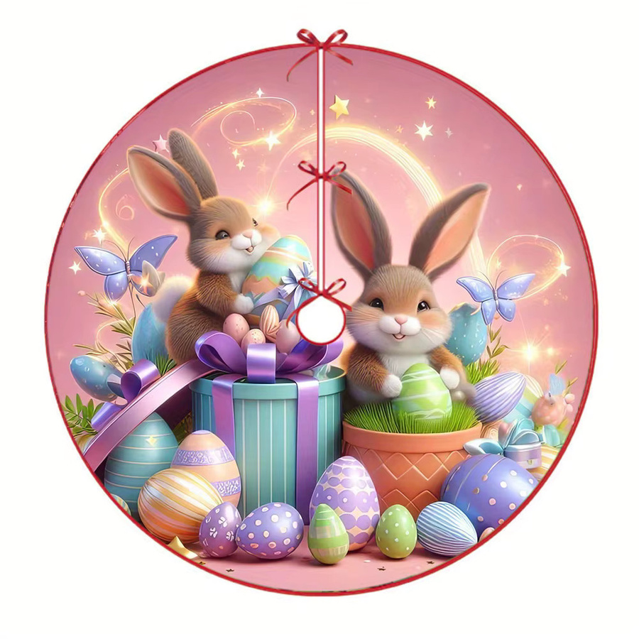 VIKAMA Weihnachtsbaumrock in Rosa mit Glitzer-Effekt und Osterhase- sowie Ei-Design für Kinderzimmer und Partys - Bild 4