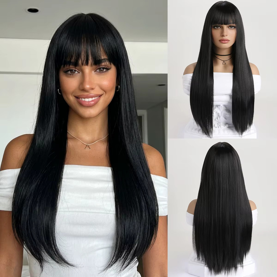 MAISI Synthetische Perücke mit Pony, lang, gerade, geschichtet, Damen, 26 Zoll - Bild 4