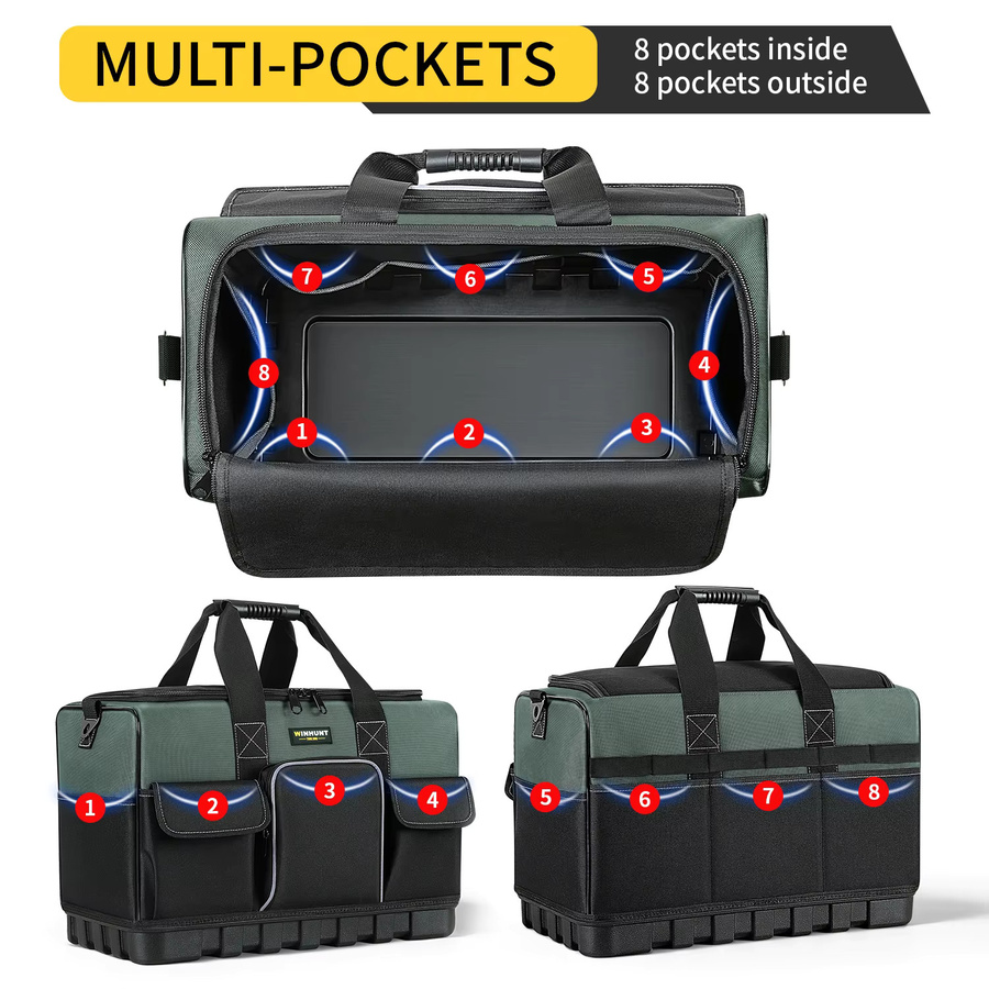 Robuste Werkzeugtasche von WINHUNT in Gelb mit 16 Taschen und hartem Boden für Elektriker und HVAC-Mechaniker - Bild 3