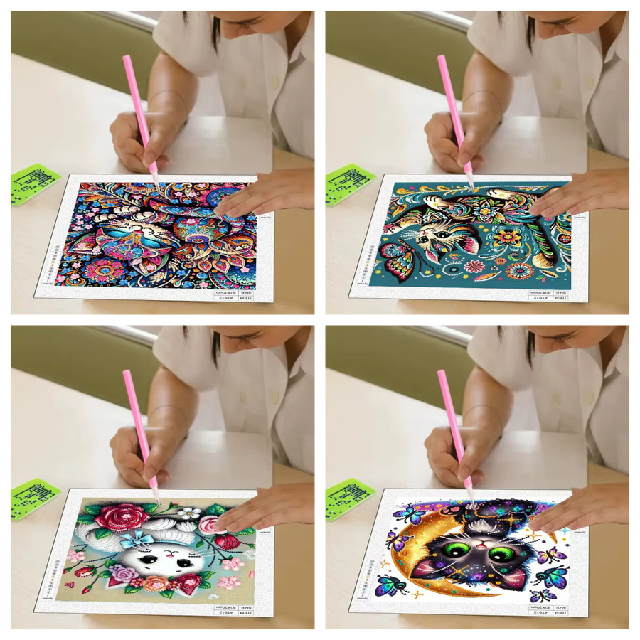 DIY 5D Diamantkunst-Malset mit unregelmäßig geformtem Katzenmuster, Multicolor, B/H: 30 x 30 cm - Bild 2